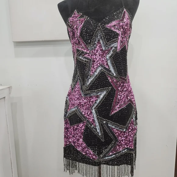 [ NASTY GAL] brand new with tags  Women's size 6- TASSEL  BEADED STAR MINI DRESS - Picture 14 of 16